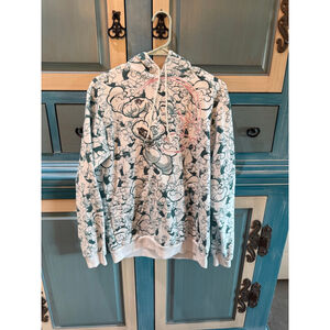 Unisex Popeye White Green Graphic Print Pullover Hoodie M